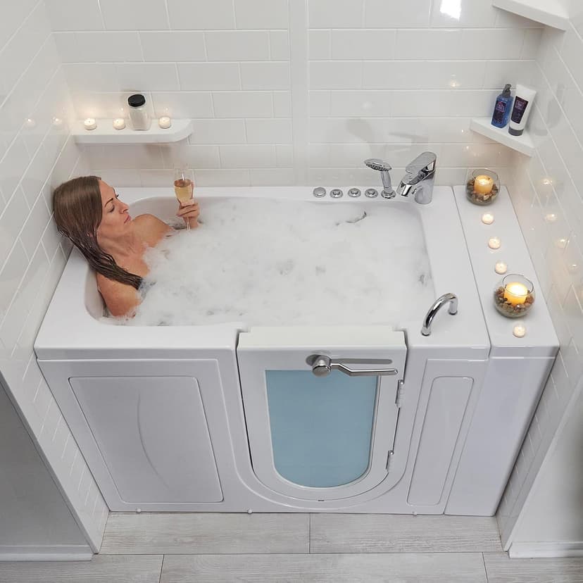 Ella Capri 30"x52" Acrylic Air + Hydro Massage and Heated Seat Walk-In Bathtub with Right Outward Swing Door, 2 Piece Fast Fill Faucet, 2" Dual Drain