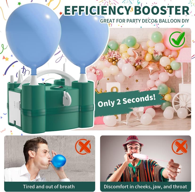 Balloon Pump 3-in-1 Electric Air Pump for All Balloons& Inflatables, Triple Inflating Ports for Latex 260q Foil Mylar Balloon Inflation, Quick-Fill Inflator Deflator for Pool Floats Air Beds