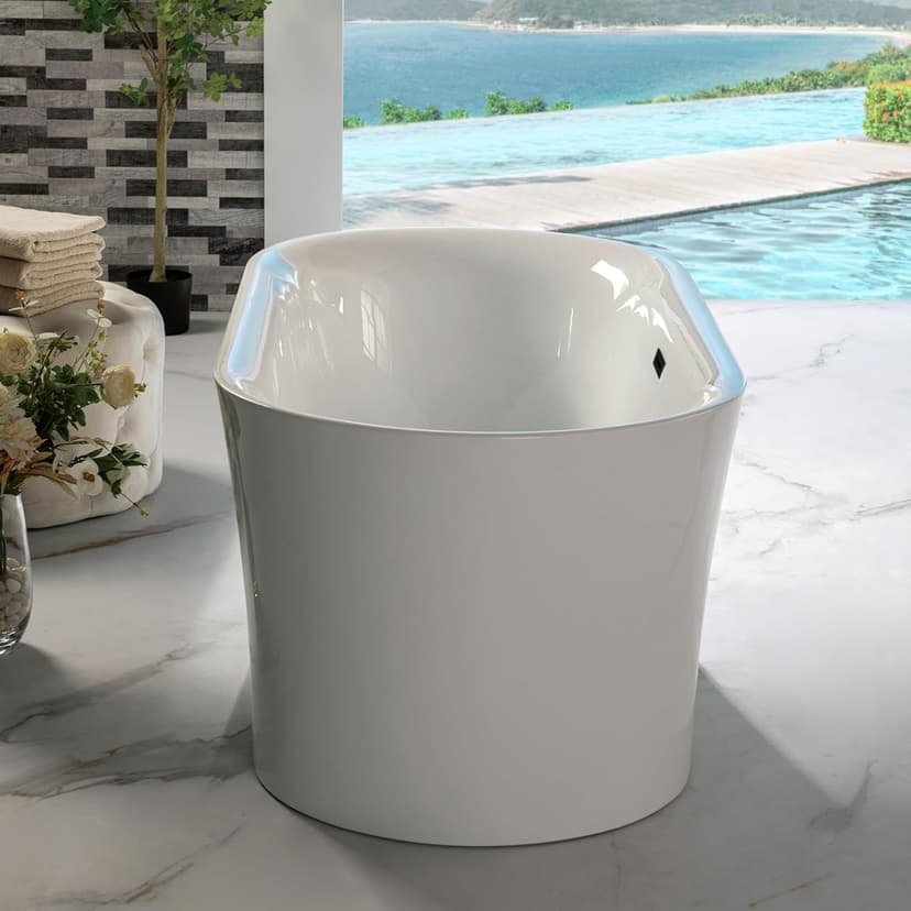WOODBRIDGE 59" Acrylic Freestanding Bathtub Contemporary Soaking Tub with Matte Black Overflow and Drain,White Tub,B0058-MB