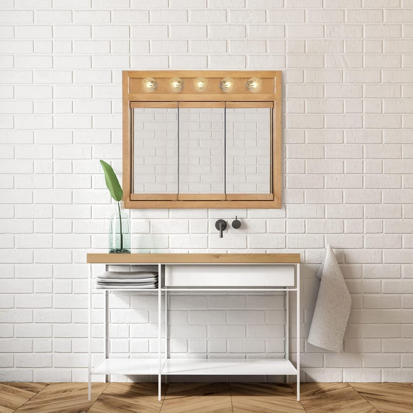 Design House 36 Inch Richland Bathroom Medicine Cabinet, Wall Mounted, Mirror, Oak, 530618-NOK