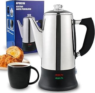 Electric Coffee Percolator Stainless Steel Coffee Maker with Heat Resistant Tough Glass Clear Brew Progress Knob, Keep Warm & Cordless Serving Classic Coffee Pot with On/OFF Switch 12 Cup