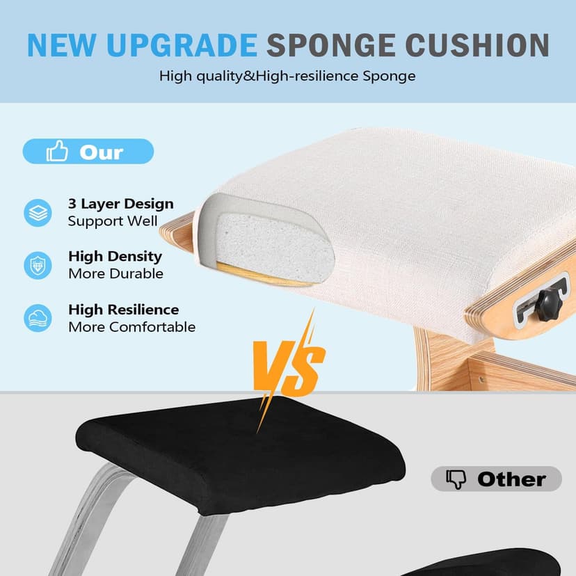 Adjustable Kneeling Chair, Wooden Ergonomic Chair Knee Chair Posture Chair - Improve Your Posture with an Angled Seat for Home,Office (Wood Color+ Pads)