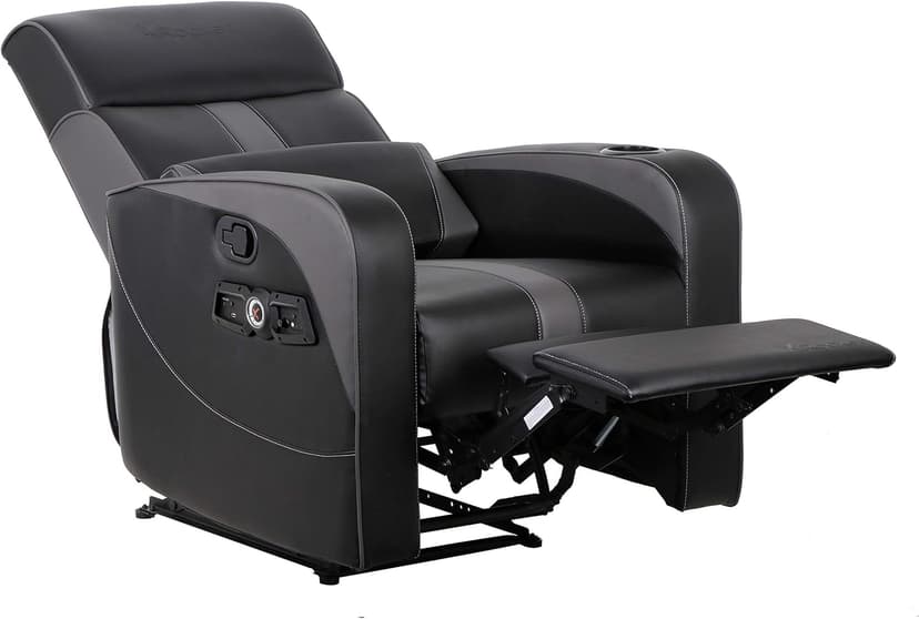 X Rocker Gamma Recliner Gaming Chair, 2.1 Bluetooth Audio System, Headrest Mounted Speakers, Built-in Footrest and Cupholder, 718001, 34.84" x 39.37" x 30.31", Black