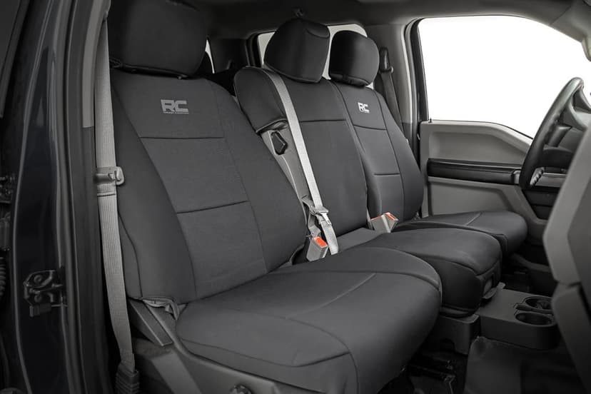 Rough Country Neoprene Seat Covers for Ford F-150 (2015-25)/F-150 Lightning (2022-24)/Super Duty (2017-25) w/Bench Seats - Waterproof & UV Resistant, Foam Padded, Front & Rear Set