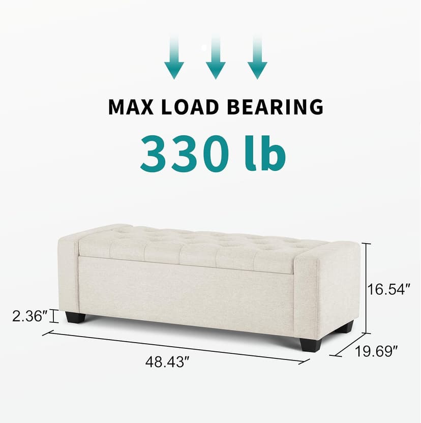 Ottoman with Storage, Storage Ottoman Bench with Safety Hinge, Upholstered Entryway Bench with Seating for Bedroom, Living Room, Holds up to 330 lb, Beige