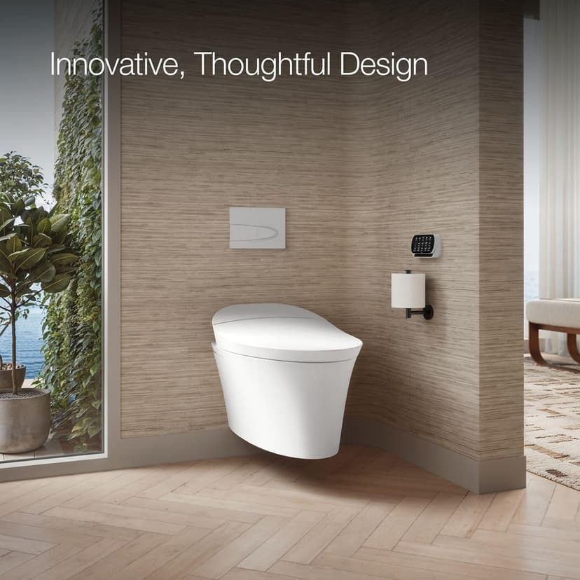 KOHLER 5402-0 Veil Smart Toilet with Auto Open & Close, One-Piece Wall-Hung Elongated Intelligent Bidet Toilet with Heated Seat and Dual-Flush, White