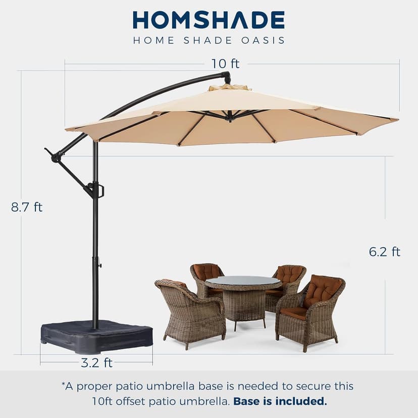 10ft Offset Patio Umbrella with Base Included, Cantilever Offset Hanging Patio Outdoor Market Umbrella UPF50+ UV Protection with Easy Tilt and Crank for Pool Deck and Garden