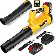Leaf Blower Cordless, 21V 5.2Ah Battery & Charger, 6 Speed Modes, Digital Display, 500CFM/150MPH Electric Cordless Leaf Blower for Lawn Care, Leaf Blowing, Dust & Snow Removal