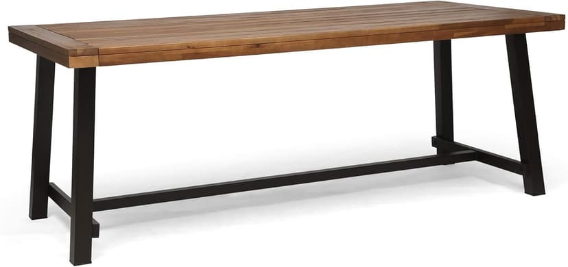 Great Deal Furniture Beau Outdoor Eight Seater Wooden Dining Table, Teak and Rustic Metal Finish