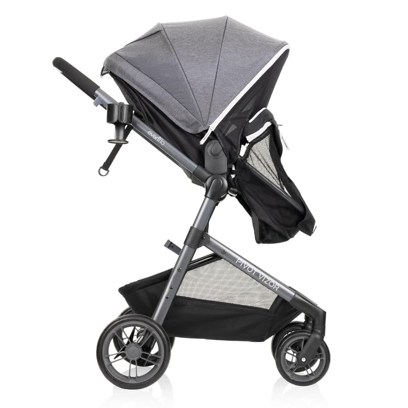 Evenflo Pivot Vizor Modular Reversible Stroller Travel System with LiteMax Infant Car Seat, Available in 6 Modes, Chasse Black