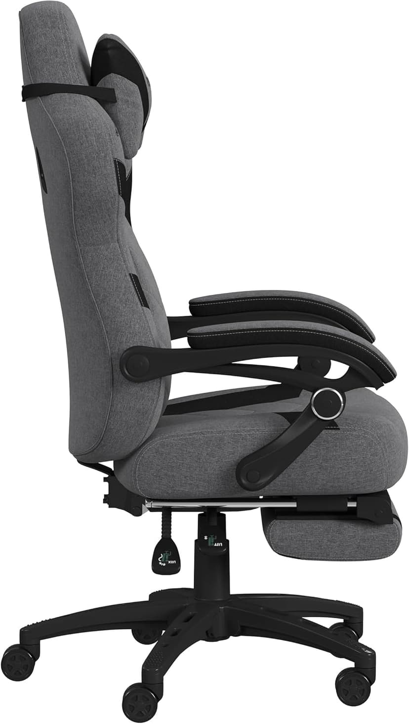 RESPAWN 110 Pro Gaming Chair - Gaming Chair with Footrest, Reclining Gaming Chair, Video Gaming Computer Desk Chair, Adjustable Desk Chair, Gaming Chairs for Adults with Headrest Pillow - Grey Fabric