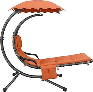 Yaheetech Outdoor Hanging Chaise Lounge Chair Hammock Chair w/Built-in Pillow and Removable Canopy for Patio Backyard Deck Garden - Orange