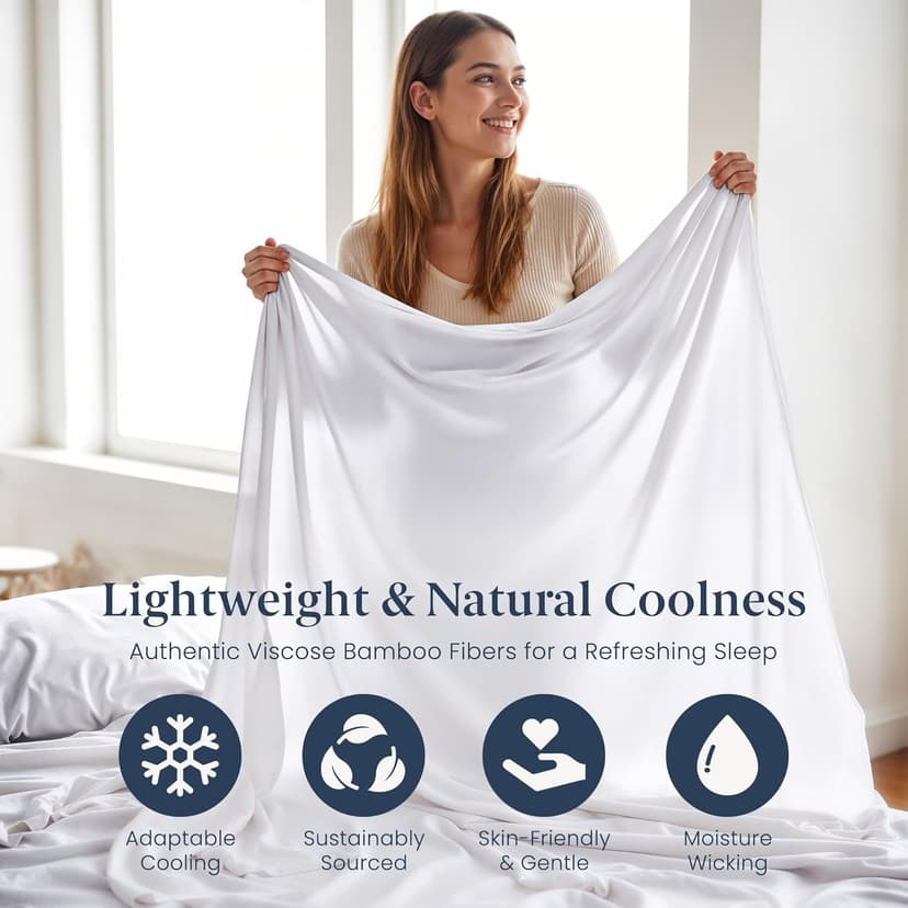 Ella Jayne Viscose Derived from Bamboo Sheets Set (4 Pieces) Queen Size, Ultra Soft & Luxuriously Cooling, Eco-Friendly Queen Sheet Set Deep Pockets 16 Inch (White)
