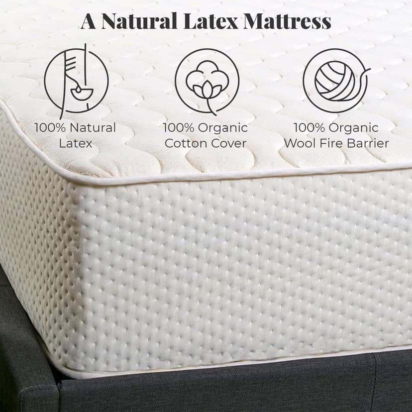 2-Sided Natural Latex Mattress, King, Medium, Handcrafted in USA, GOTS Certified Organic Cotton, Natural Wool, 9 inches