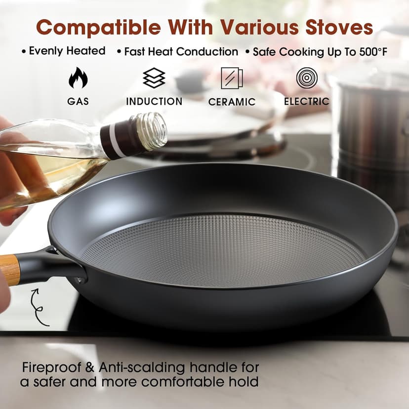 imarku Non Stick Frying Pans - 8 inch & 10 inch Frying Pan Nonstick Set, Honeycomb Lock Oil Cast Iron Skillets, Dishwasher Safe, Induction Compatible, Detachable Handle Pans, Best Gifts