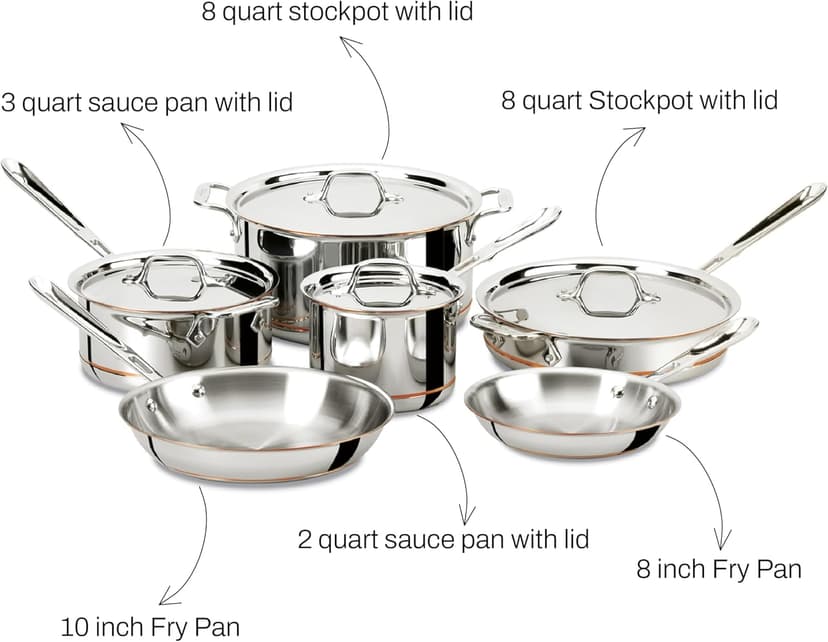 All-Clad Copper Core 5-Ply Stainless Steel Cookware Set 10 Piece Induction Oven Broiler Safe 600F Pots and Pans Silver