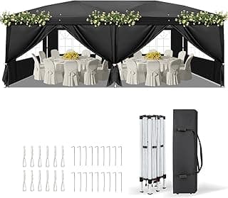 VINGLI 10x20 ft Pop Up Canopy Tent with 6 Sidewalls, Carry Bag, Outdoor Gazebo, Patio Event, Commercial Canopy (Black)