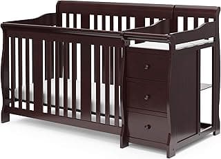 Storkcraft Portofino 5-in-1 Convertible Crib and Changer (Espresso) – Crib and Changing -Table Combo with 3 Drawers, Includes Baby Changing Pad, Converts to Full-Size Bed