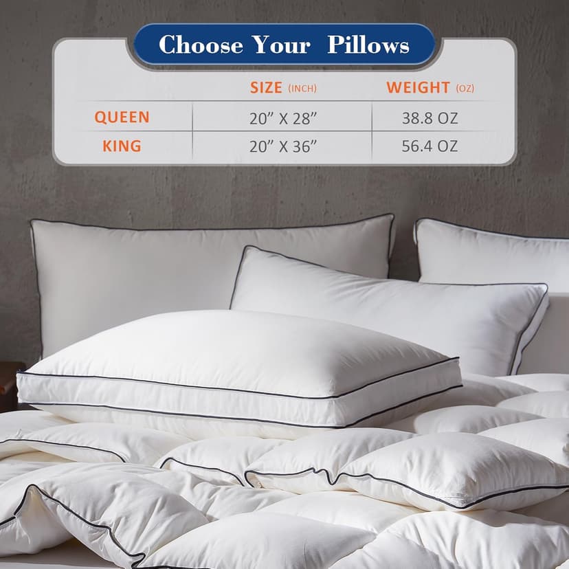 Decroom Goose Feather Down Pillows Queen Size Set of 2, Soft Pillows for Luxury Hotel Quality Gusseted Pillow 2 Pack, Bed Pillows for Sleeping, Breathable, Fluffy for Side, Back Sleepers