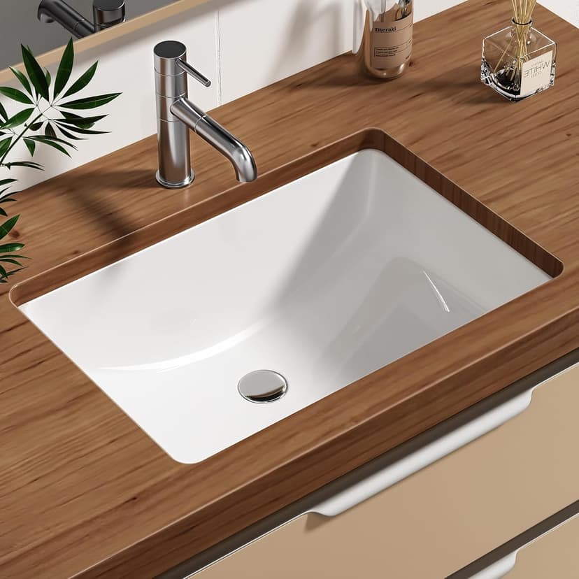 Enbol Bathroom Undermount Sink White Rectangular Ceramic Sink for Bathroom with Overflow - ECU1812 Exterior: 20 5/8" x 14 6/8" x 8 1/8"