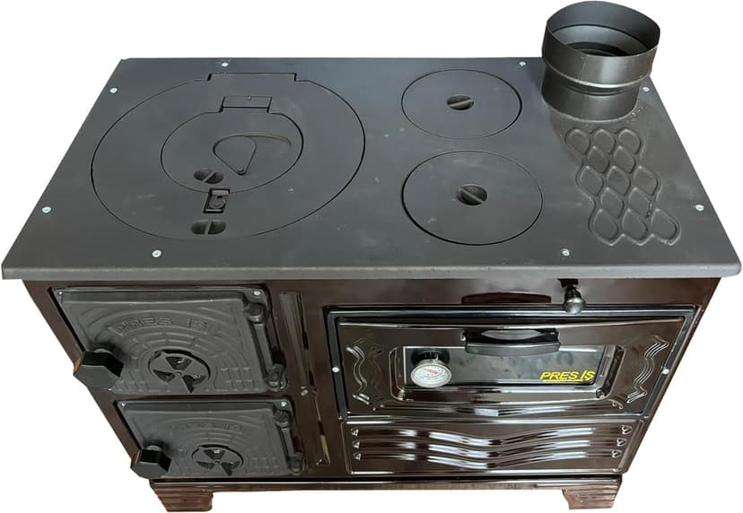Cast Iron Decorative Oven Stove – Brick Interior, Rustic Ambiance & Light Baking Use – Vintage Style Indoor Fireplace Accessory – Made in Turkiye (Brown)