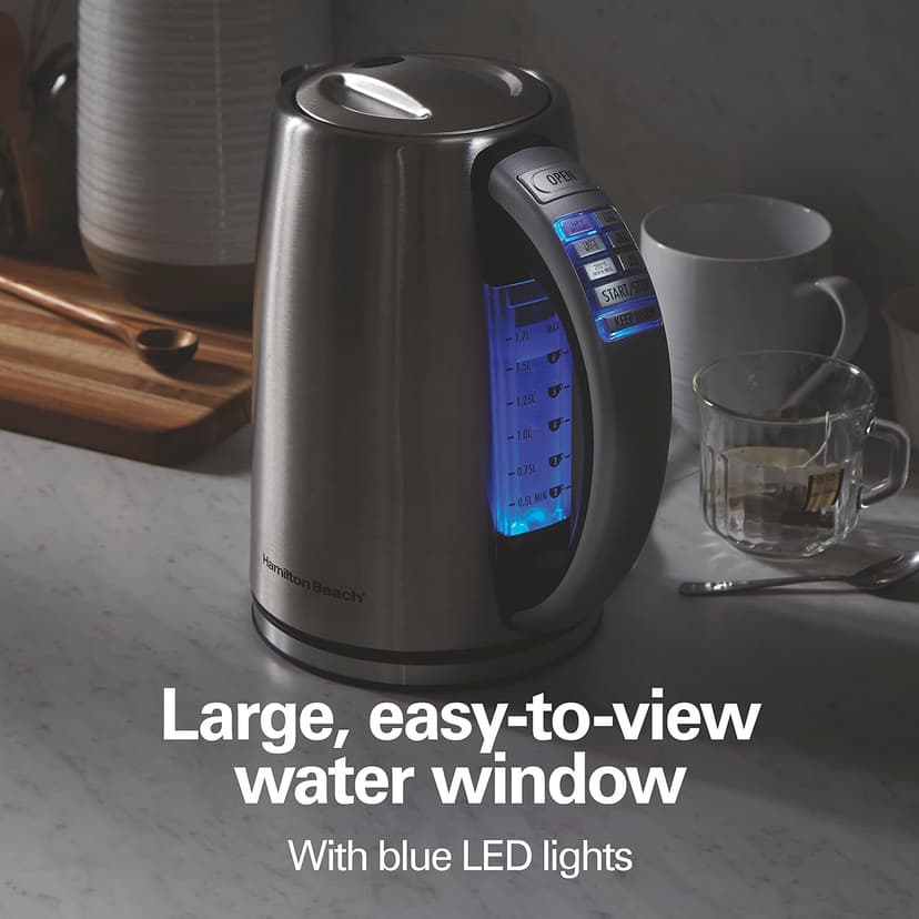 Hamilton Beach 1.7 Liter Temperature Control Electric Kettle, Water Boiler & Heater, Fast Boiling 1500 Watts, BPA Free, Cordless, Auto-Shutoff and Boil-Dry Protection, Stainless Steel (41020R)