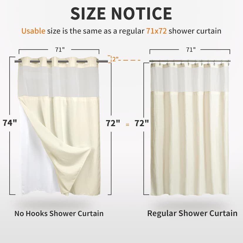 Heavyweight No Hooks Required Dotted Waffle Weave Shower Curtain with Snap in Liner - 71W x 74H,Hotel Grade,Spa Like Bath Curtain,Cream