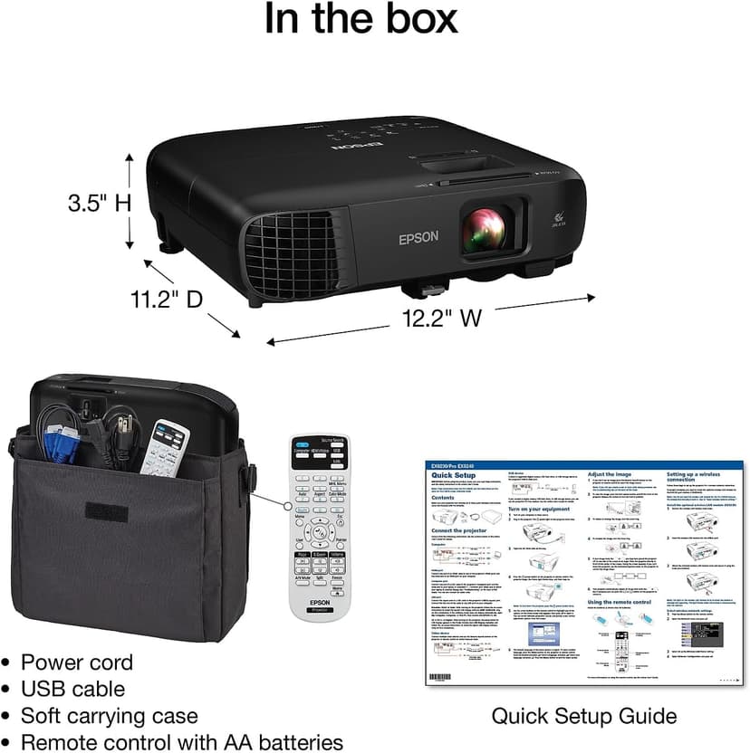 Epson Pro EX9240 3-Chip 3LCD Full HD 1080p Wireless Projector, 4,000 Lumens Color Brightness, 4,000 Lumens White Brightness, Miracast, 2 HDMI Ports, Built-in Speaker, 16,000:1 Contrast Ratio