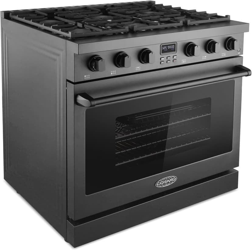 COSMO COS-GRC366KB-BK 36 in. Lumin Collection 6.0 cu. ft. Gas Range with 6 Sealed Burners and Convection Oven in Matte Black