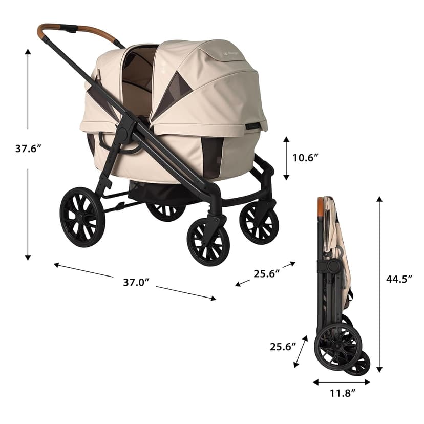 Tandem Wagon Stroller for 2 Kids, All-Terrain with Removable UV-Protection Canopy, Adjustable Push/Pull Handle, Snack Tray & Cup Holders, Perfect for Baby and Toddler（Khaki）