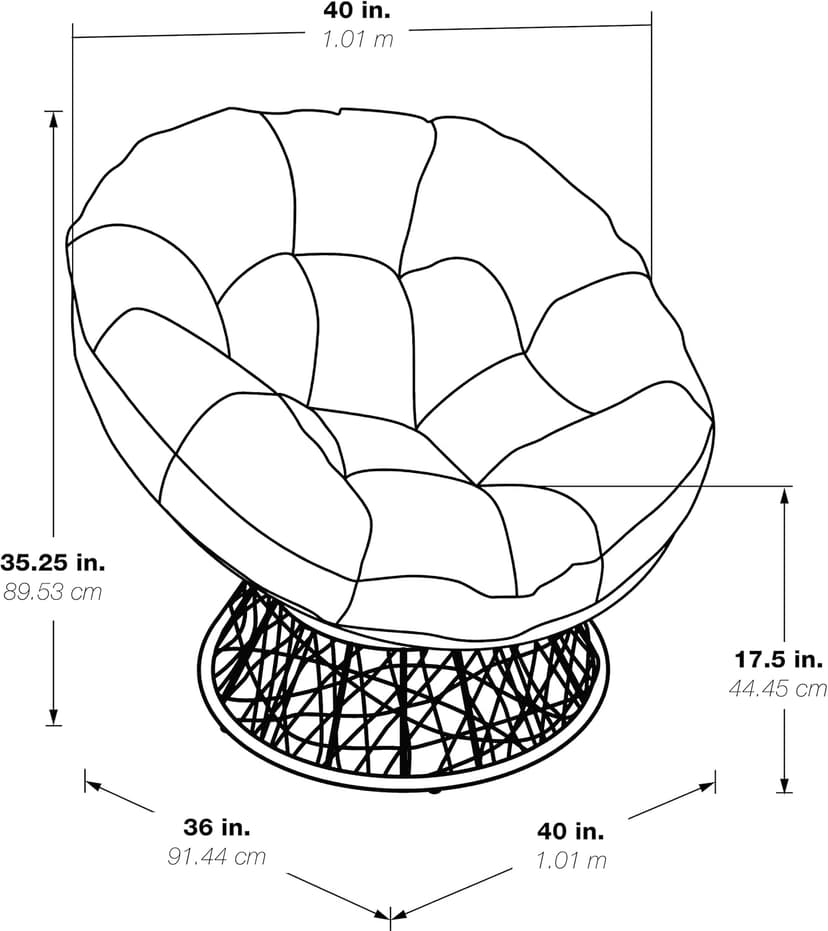 OSP Home Furnishings Wicker Papasan Chair with 360-Degree Swivel, White Frame with White Cushion