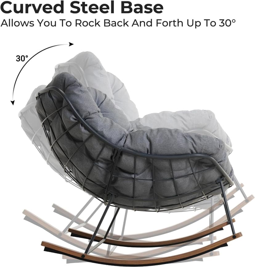 Grand patio Outdoor Rocking Chair, E-Coated Modern Cozy Lounge Rocker Chair with Cushion for Balcony Porch Patio, Gray