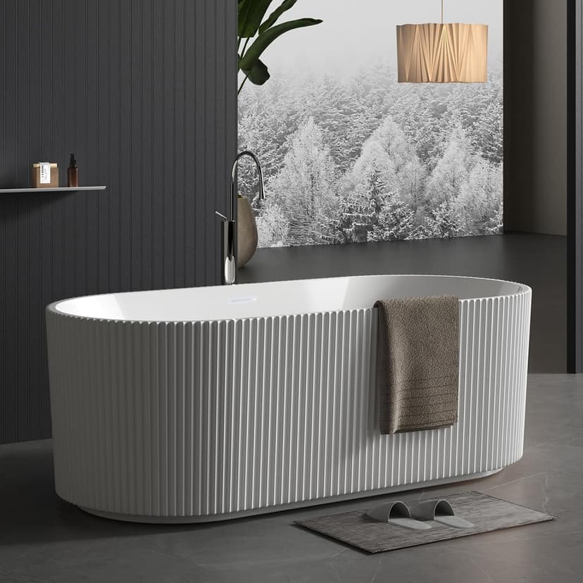 67" Free Standing Tub, Standalone Soaking Pleated Bathtub, Easy Install Freestanding Bathtub, Modern Design for Bathrooms, White