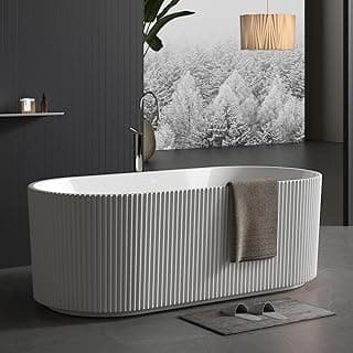 67" Free Standing Tub, Standalone Soaking Pleated Bathtub, Easy Install Freestanding Bathtub, Modern Design for Bathrooms, White