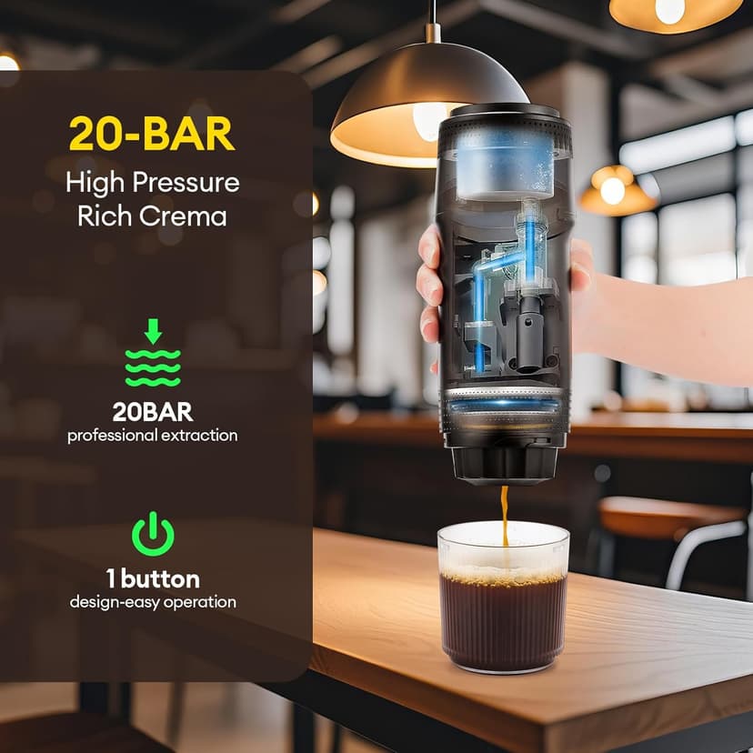 𝟯 𝗶𝗻 𝟭 Portable Coffee Maker for Travel, 20 Bar Portable Espresso Machine with USB,Travel Coffee Maker Self-Heating, Compatible with Ground Coffee & Capsule for Hiking,Office,RV（Upgrade）