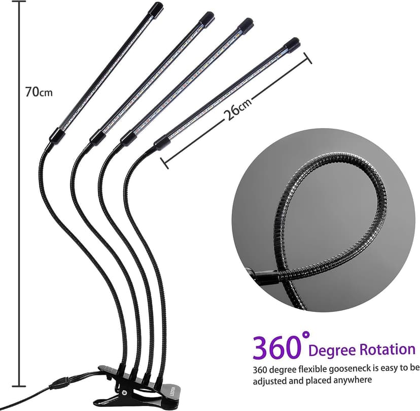 Grow Light for Indoor Plants - Upgraded Version 80 LED Lamps with Full Spectrum & Red Blue Spectrum, 3/9/12H Timer, 10 Dimmable Level, Adjustable Gooseneck,3 Switch Modes