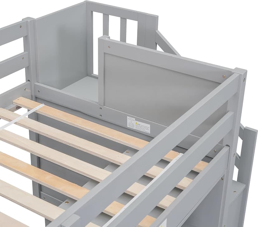 Bellemave Twin Size Low loft Bed for Kids,Wood Loft Beds,Modern Farmhouse Twin loft Bed,Loft Bed with Storage, No Box Spring Needed,for Kids,Gray