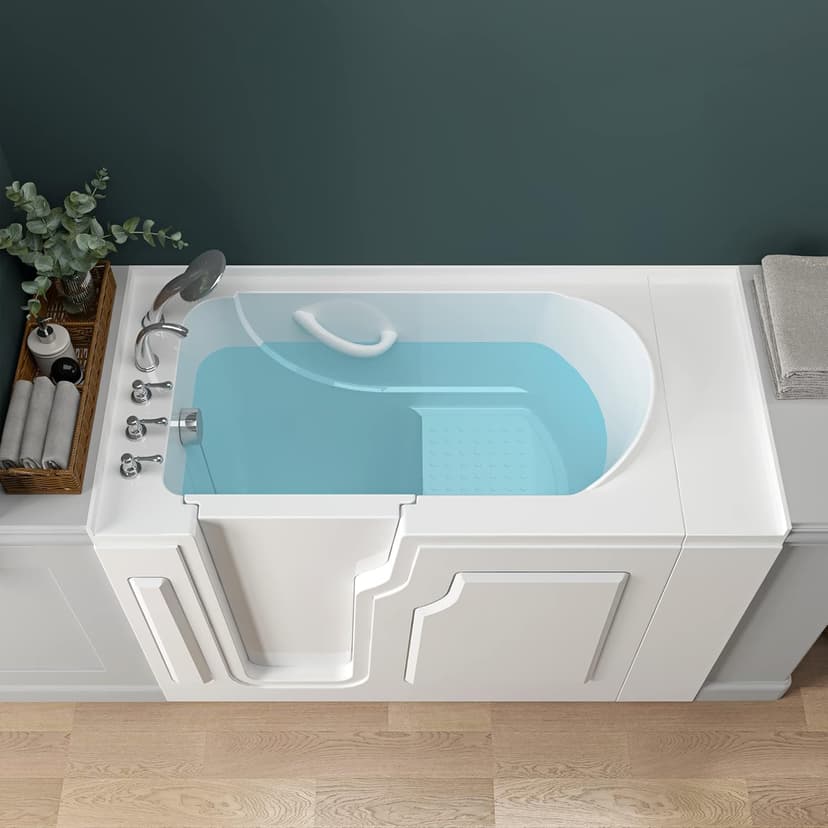 FerdY Floridian 52" Walk-in Bathtub with Left-Side Door Opening and Quick Fill and Drain System, Rectangular Soaking Bathtub in White