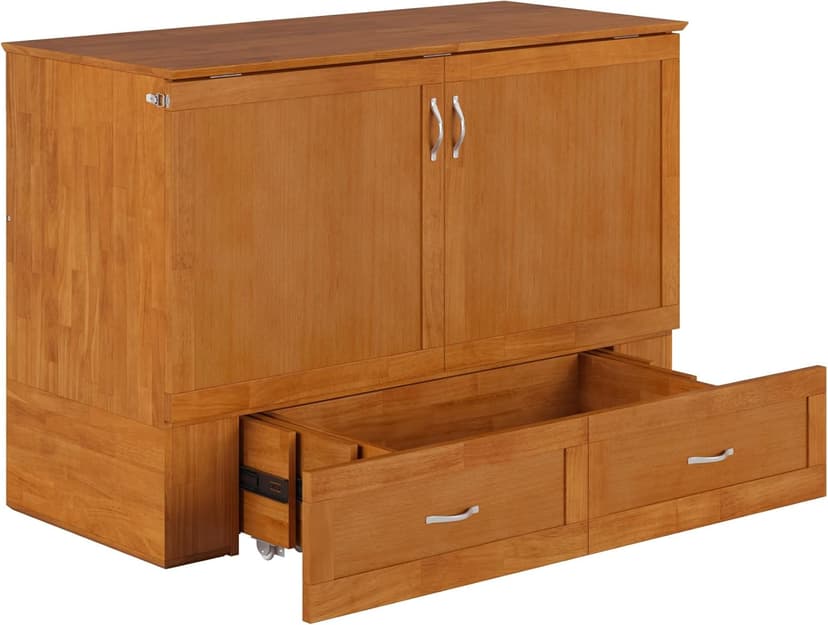 AFI Hamilton Full Murphy Bed Chest with Mattress, Storage, and Built-in Charger in Light Toffee