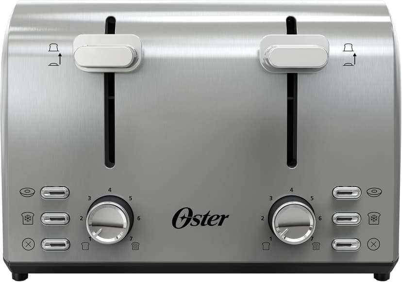 Oster 4 Slice Toaster, With 7 Browning Settings, Extra Wide Slots For Bagels and Special Breads, Removable Easy-to-Clean Crumb Tray, Cancel/Defrost/Bagel, Stainless Steel