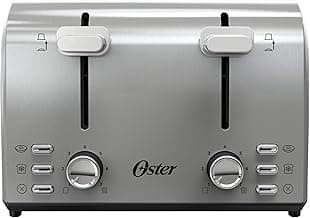 Oster 4 Slice Toaster, With 7 Browning Settings, Extra Wide Slots For Bagels and Special Breads, Removable Easy-to-Clean Crumb Tray, Cancel/Defrost/Bagel, Stainless Steel