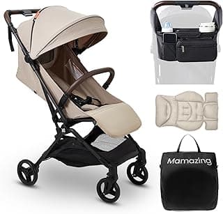 MAMAZING Lightweight Baby Travel Stroller with Carbon Fiber Frame, Compact & Airplane-Friendly, One-Handed Folding Design, 11.6 lbs, Perfect for Toddlers, Organizer & Cushion Included, Simply Taupe