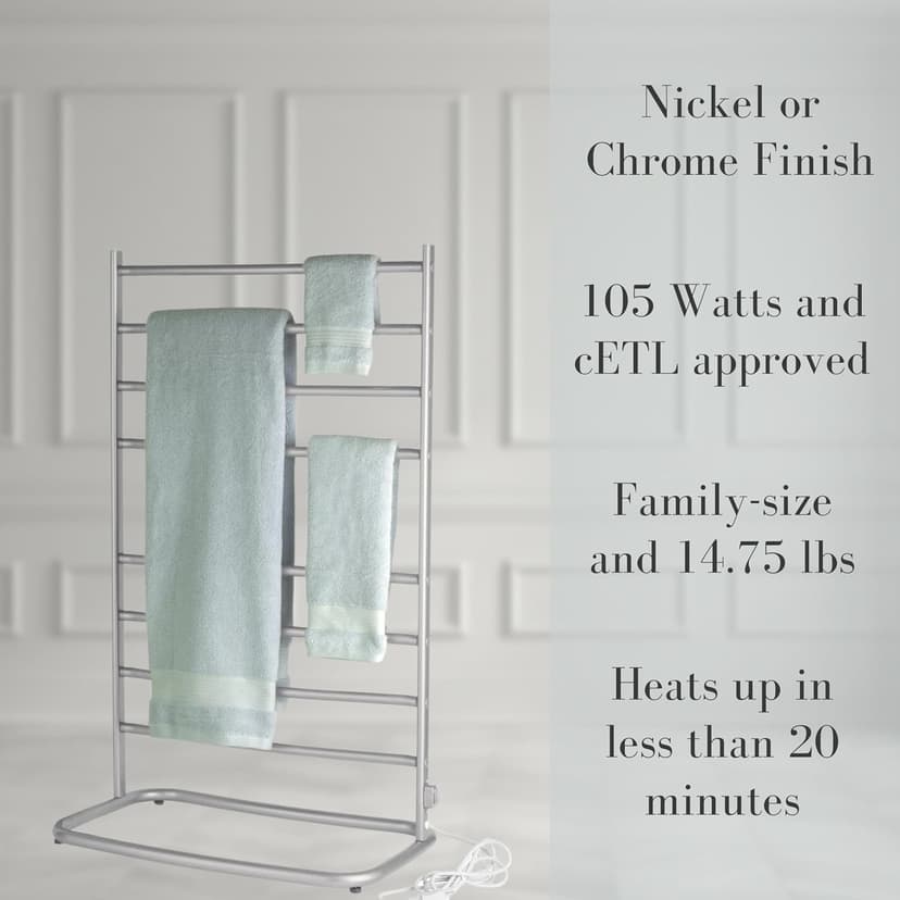 Hyde Park Towel Warmer - Free-Standing Towel Warmer Rack for Drying Towels and Garments - 39-Inch Chrome Finish Frame with 8 Bars - Model WHC