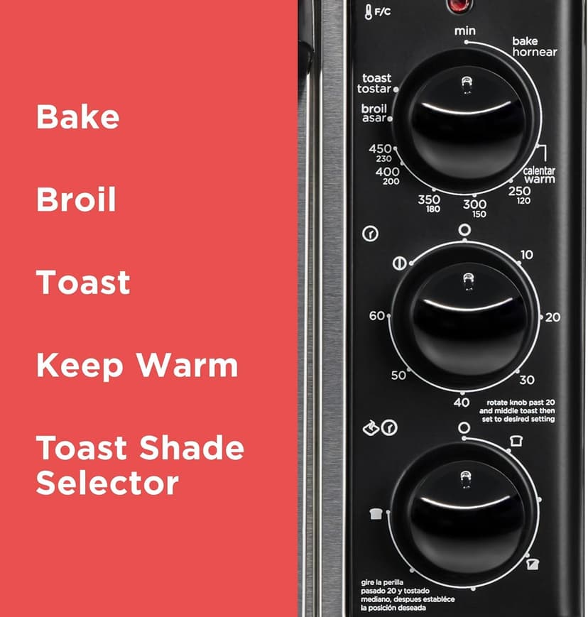 BLACK+DECKER 8-Slice Extra Wide Convection Toaster Oven, Fits 9"x13" Oven Pans and 12" Pizza, Bake, Toast, Broil, and Keep Warm Functions, Countertop Compact Design with Stainless Steel Finish