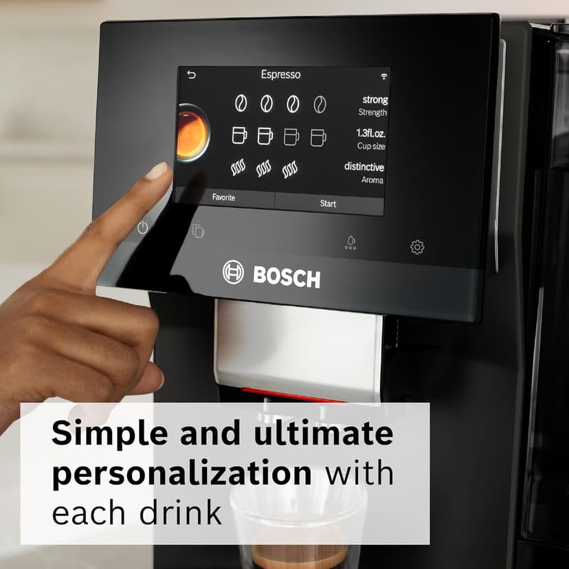 Bosch 800 Series Fully Automatic Espresso Machine – 35 Drinks, Cold Brew, Double Cup, Milk Hose, Ceramic Grinder, Smart Features, in Black