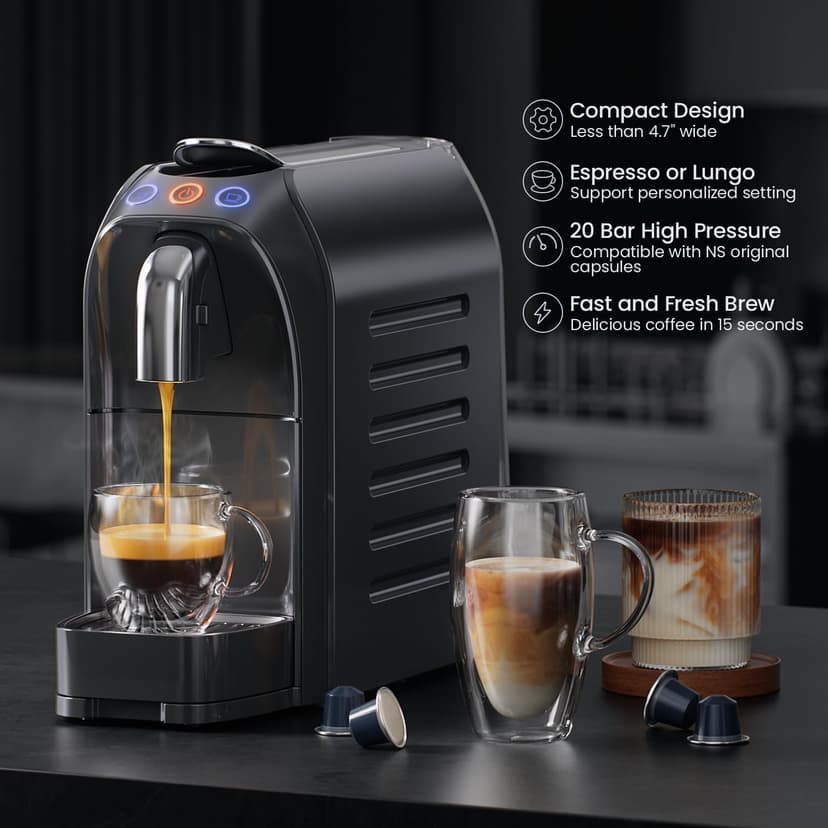 Espresso Capsule Machine Single Serve Coffee Maker Compatible with N Original Pods - 20Bar Barista Pump for Home Espresso & Lungo, Kitchen, Office
