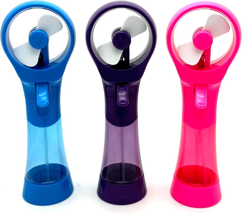 3 Pack Elite Battery Powered Handheld Water Misting Fans Personal Outdoor Cooling Fan (Blue/Purple/Pink)