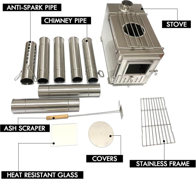 Wood Burning Stove,Portable Camping Stove with Chimney Pipes,Front Window，Side Racks,Mini Wood Stove for Outside Tent,Cookout,Truck Travel and inside Woodcutter's Cottage