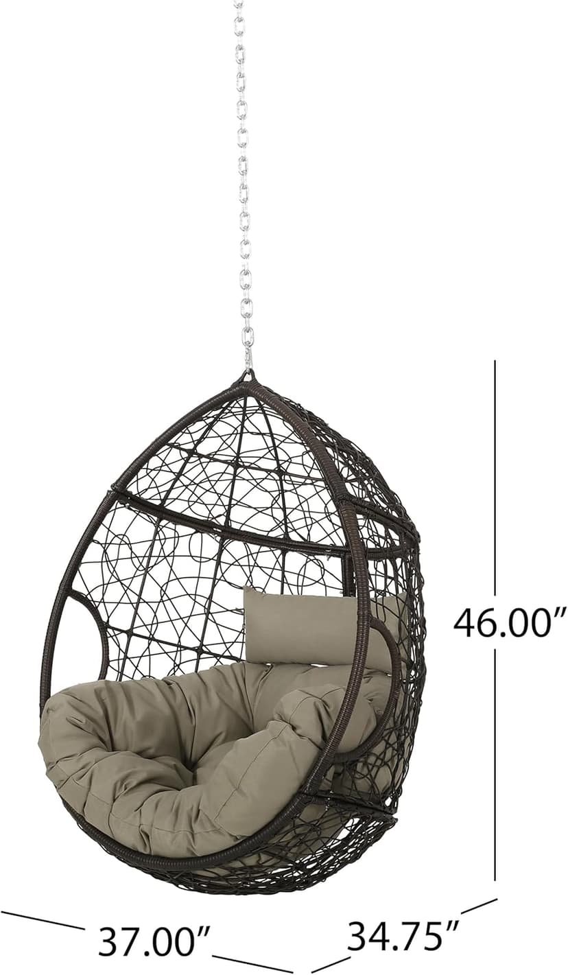Outdoor Hanging Egg Chair with 8FT Chain, Patio Wicker Swing Egg Basket Chairs, Rattan Basket Hanging Chair Without Stand, Indoor Outdoor Wicker Hammock Egg Chair, Ideal for Patio Garden, Khaki Brown