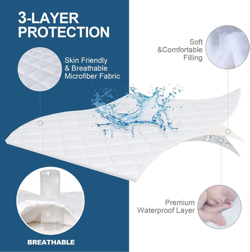 Waterproof Split Top King Mattress Pad Protector for Adjustable Bed, 34" Top Split from Head, Noiseless, Soft Padded Matress Protector